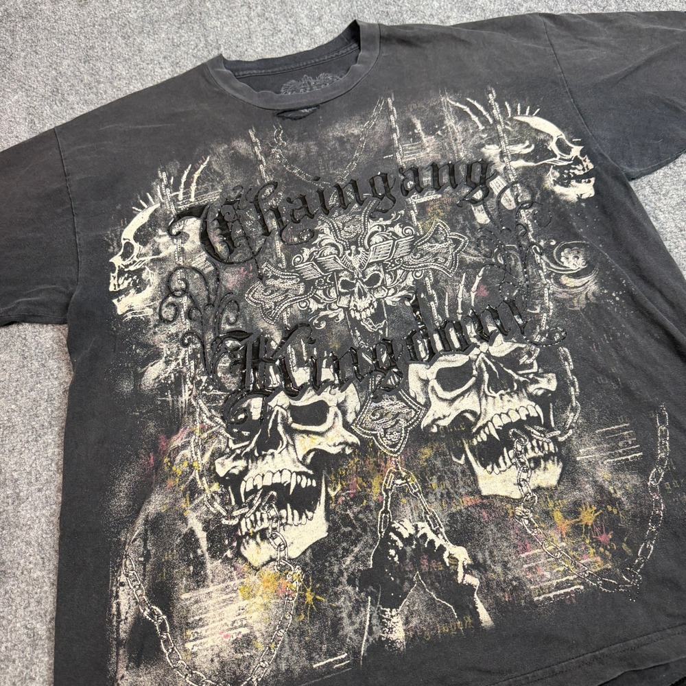 LH Sportswear Chaingang Kingdom Graphic Tee Mens XL Black Skulls Y2K Streetwear
